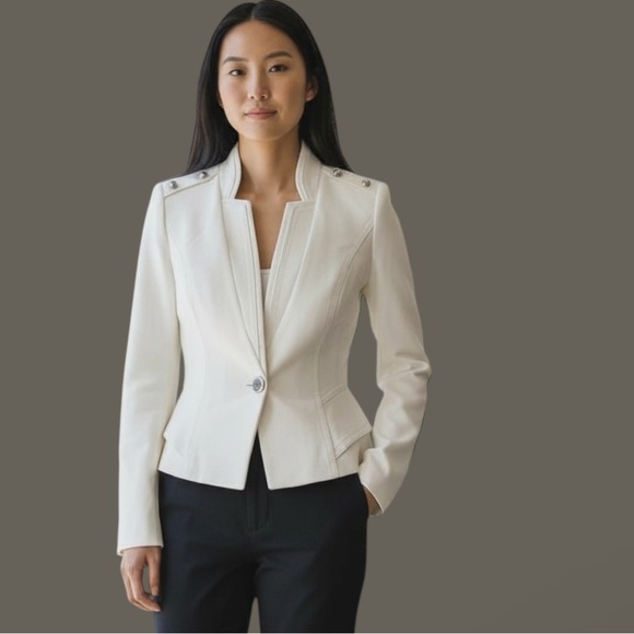 White House Black Market Jackets & Blazers - White House Black Market Ivory Military Jacket Silver Buttons Size 10